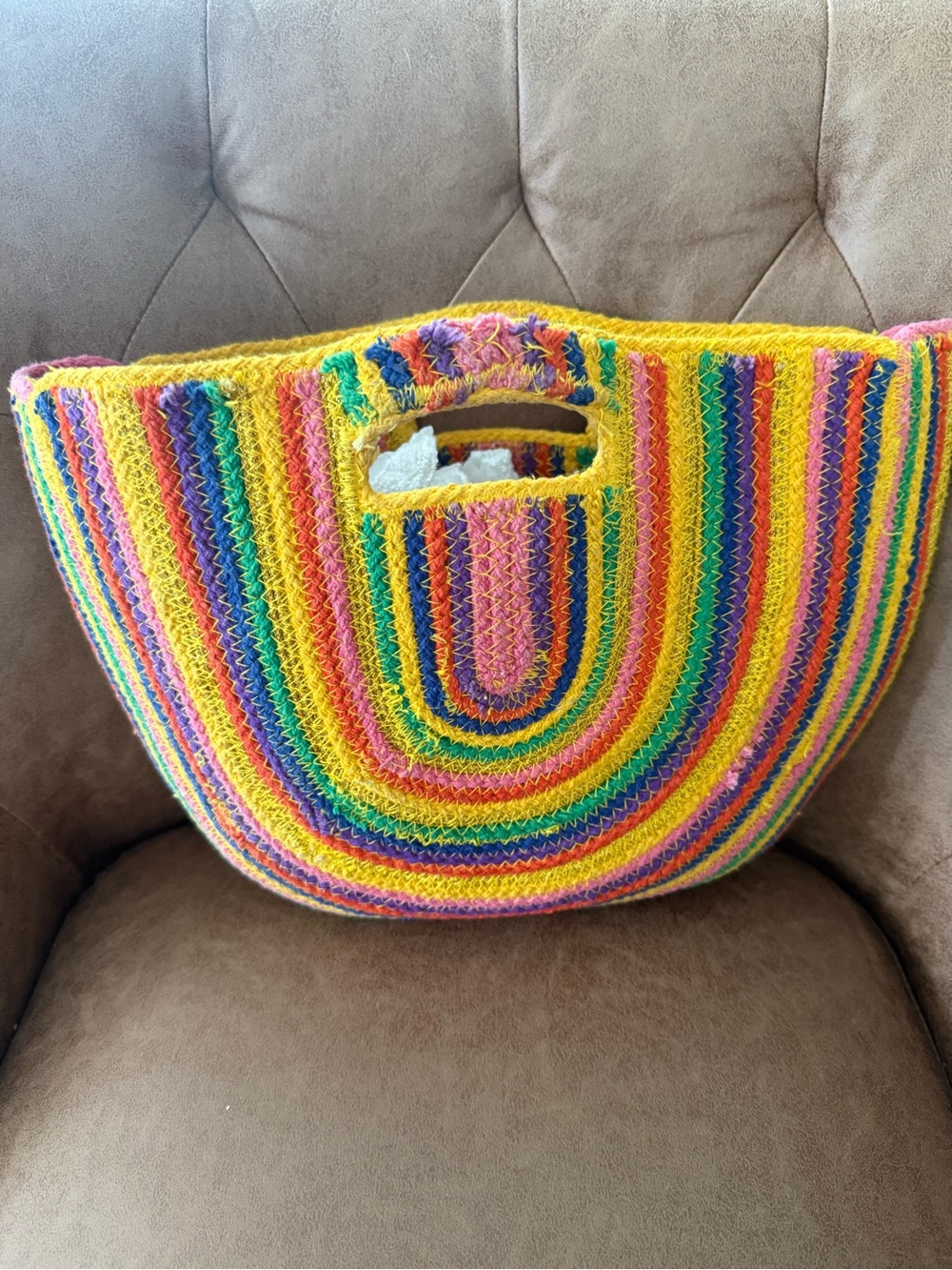 Handcrafted Multicolor Crochet Tote Bag - Rainbow Stripes